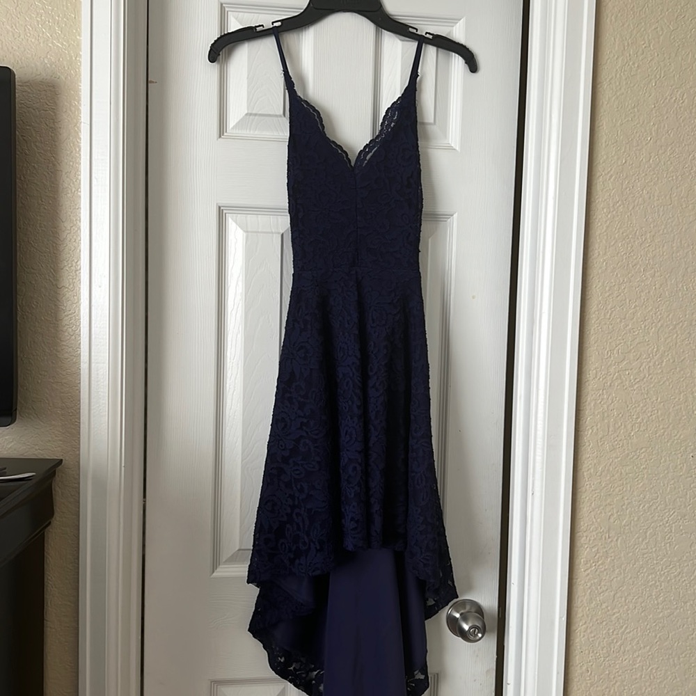Navy Blue Lace Aymmetrical Dress